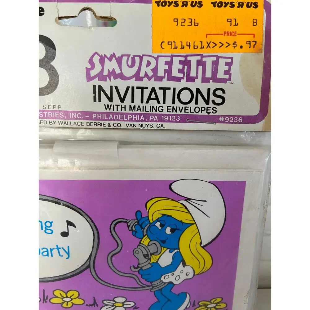 Vintage 1982 Smurf Smurfette Party Birthday Invitations Pack of 8 Toys R Us